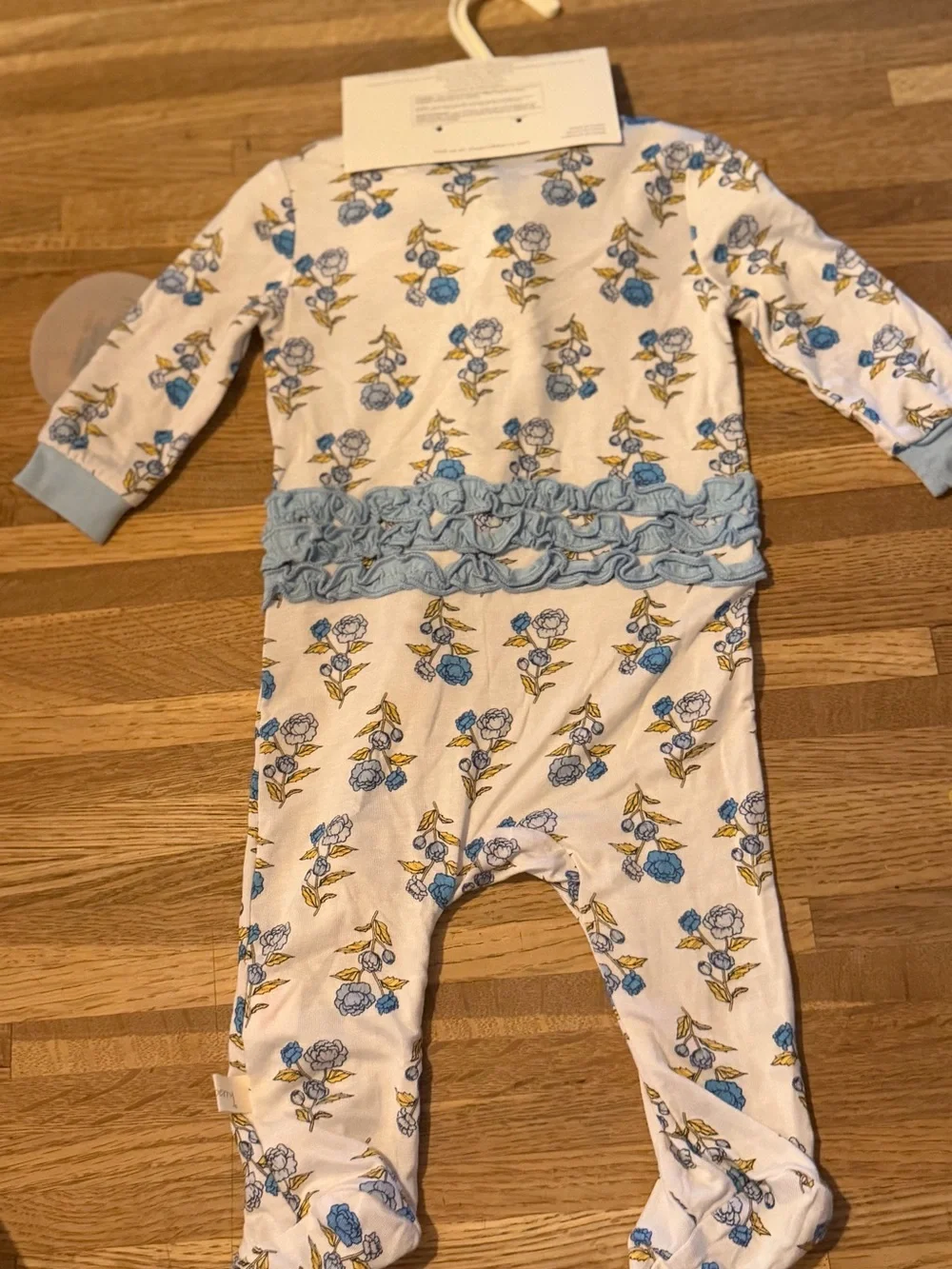 Mulberry Baby Floral Footed One-Piece in White and Blue